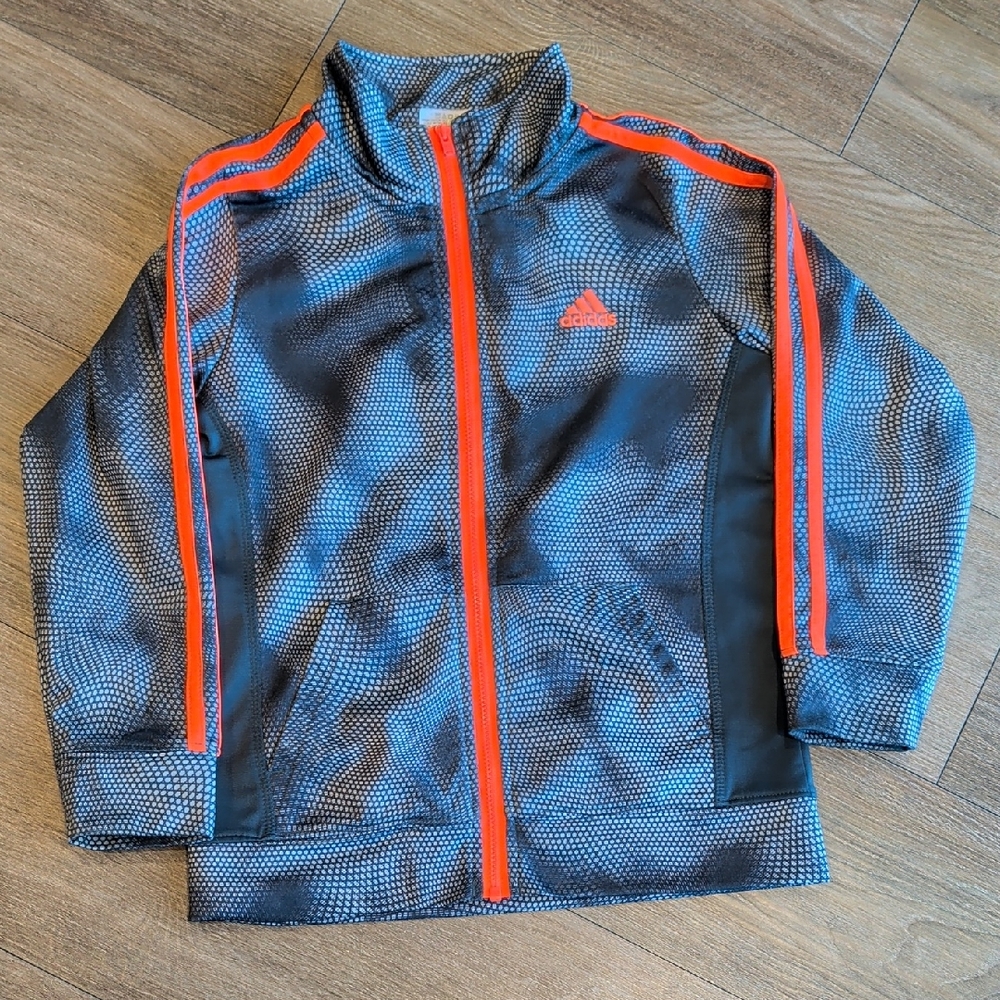 adidas Kids Lightweight Jacket In Grey Pattern With Bright Orange Accents